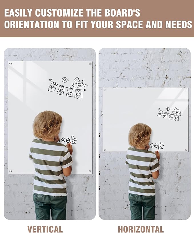 Mifuro Magnetic Glass Whiteboard，48"x36" Wall Mounted Frameless Dry Erase Board for Office, Home & School Ultra White