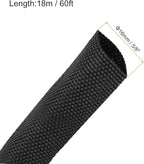 MECCANIXITY Braided Cable Sleeves Heat Shrinkable Fabric Sleeving, 5/8" 60ft Black 2:1 Ratio Heat Shrinkable Cord Protector for Harness Cable, Network Cable Protection, Cable Management