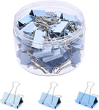 Temiary Aesthetic Binder Clips, 48 Pcs 0.98 Inches Small Metal Binder Clip with Clear Storage Container, Binding Paperwork Clamps for School Teachers Office Supplies (Blue)