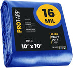PROTARP Extra Heavy Duty 16 Mil Tarp Cover, Waterproof, UV Resistant, Rip and Tear Proof, Poly Tarpaulin with Reinforced Edges for Roof, Camping, Patio, Pool, Boat. (Blue 10′ X 10′)