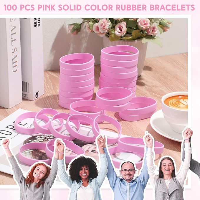 Liliful 100 Pcs Silicone Rubber Wristbands Rubber Wristband Bracelet Bands for Silicone Wristbands for Women Men(Pink)