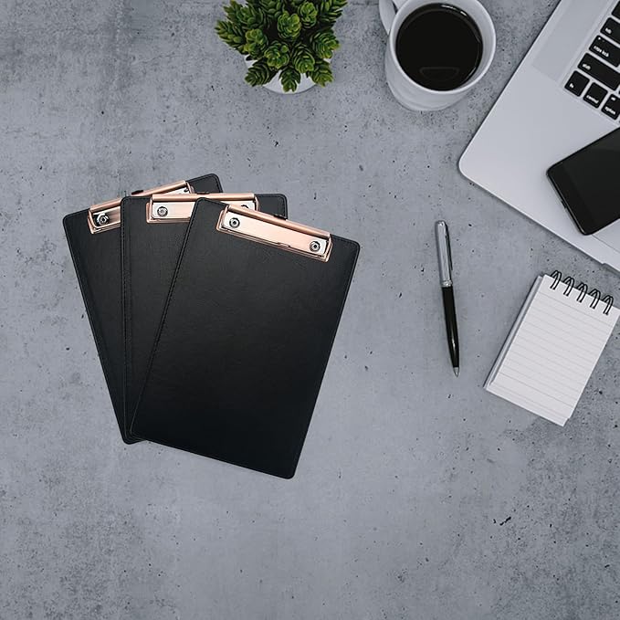 A5 Clipboard,3 Pack PU Clipboards with Hanging Hole for Office,School or Restaurant,Black