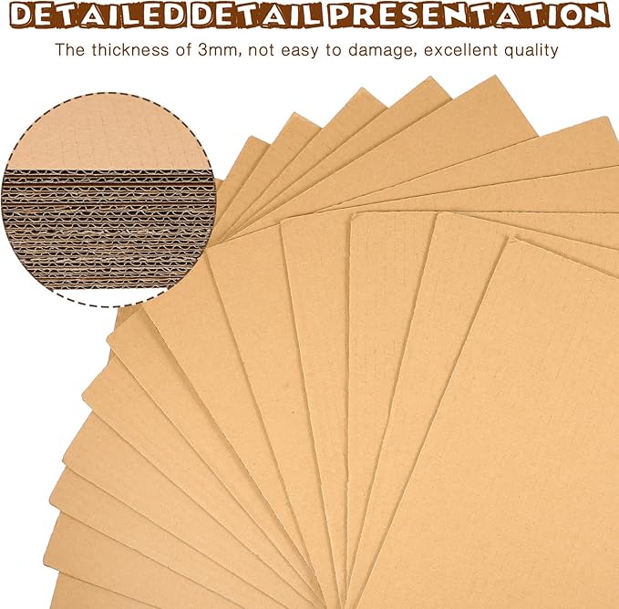 100 Pcs Corrugated Cardboard Sheets Set Corrugated Packaging Pads Paper Flat Cardboard Filler Inserts Sheet Pads Rectangle for Delivering Packing Separators Art Crafts Supplies (Brown, 12 x 12 Inch)