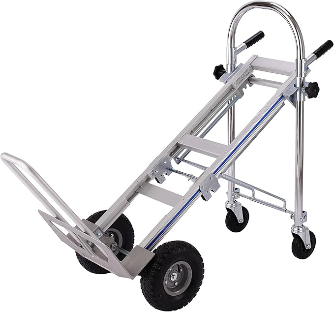 3 in 1 Convertible Hand Truck Dolly, Heavy-Duty Aluminum Hand Truck, 1000 lb Platform / 660 lb Upright Capacity Utility Cart with 10″ Pneumatic Wheels for Warehouse, Factory, Construction