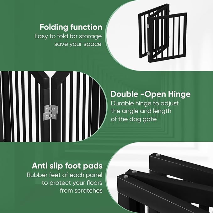 Freestanding Foldable Dog Gate - 3 Panel Room Divider (Black)
