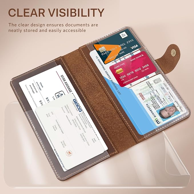 CoBak Genuine Leather Car Registration and Insurance Holder–Luxury Vehicle Glove Box Organizer, Premium Auto Document Case with Magnetic Closure for License, Cards & Papers