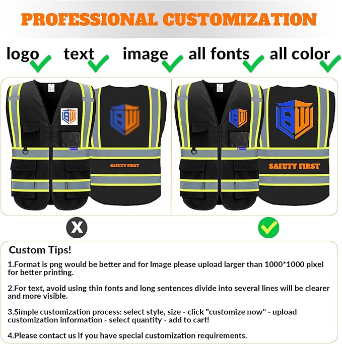 BeautyWill Custom Safety Vest Logo Class 2 High Visibility Reflevtive Vest Outdoor Protective Workwear