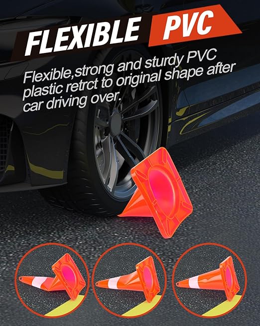 RoadHero Traffic Cones 18 Inch, 6 Pack Safety Cones with Handle, Orange Cones with Reflective Collar, Cones for Parking Lot, Sport and Driving Training, Road Safety, Construction Events