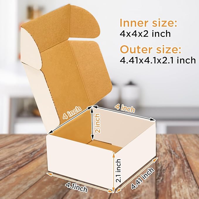 50 Pack Small Shipping Box, 4x4x2'',Corrugated Mailer,Wonfer Cardboard Box, White