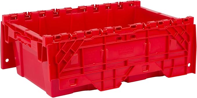 Hudson Exchange 19.6 x 11.6 x 7.3” (3.7 Gallon, 5 Pack) Storage Tote Distribution Container with Hinged Attached Lid, Red
