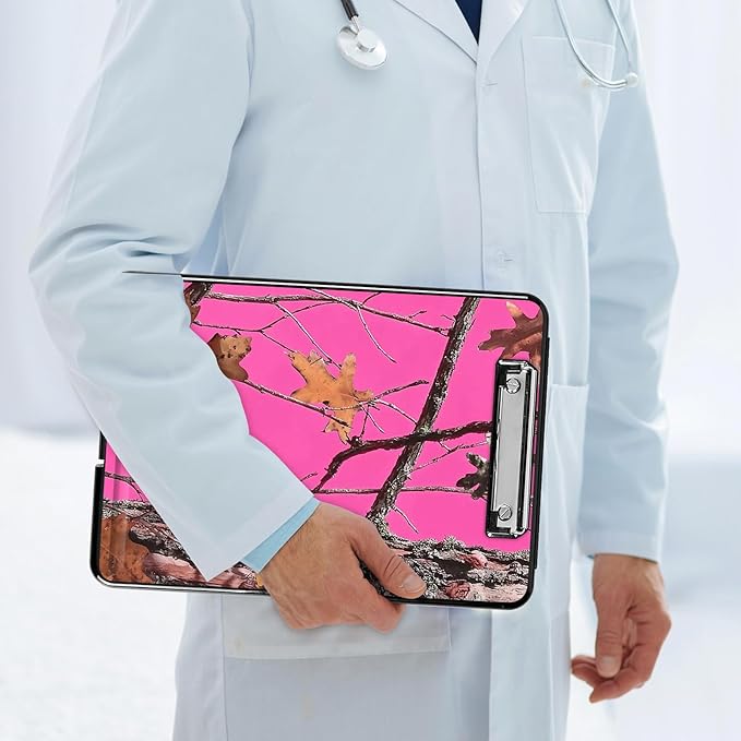 Clipboard with Storage, Hard Letter A4 Size Clip Board with Pen Holder & Paper Organizer, Heavy Duty Portable Writing Pad for Nurses Students Teachers Office Jobsite Contractor, Pink Dead Wood