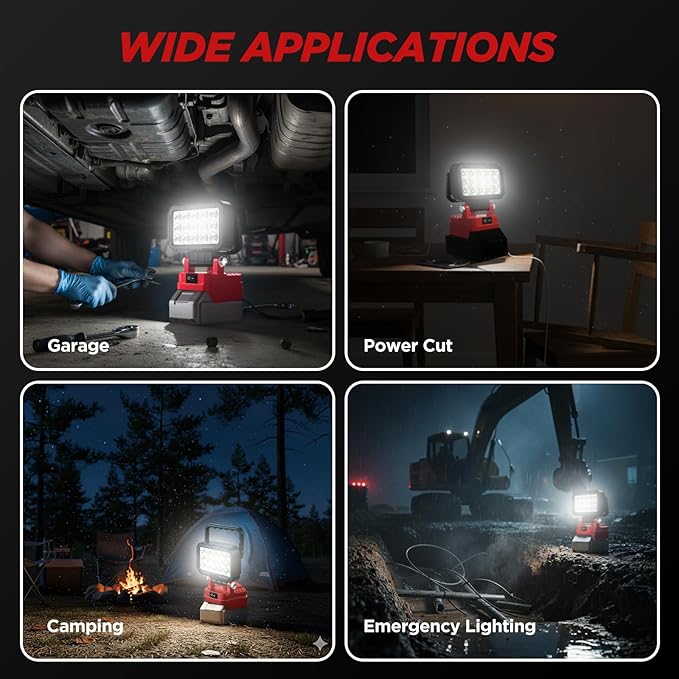 2 Pack LED Work Light Compatible with Milwaukee m18 18V Battery, 40W 6000LM Cordless Work Light with 2 USB Output Port, 145° Adjustable Portable Home Light Accessory Flashlight (Battery NOT Included)