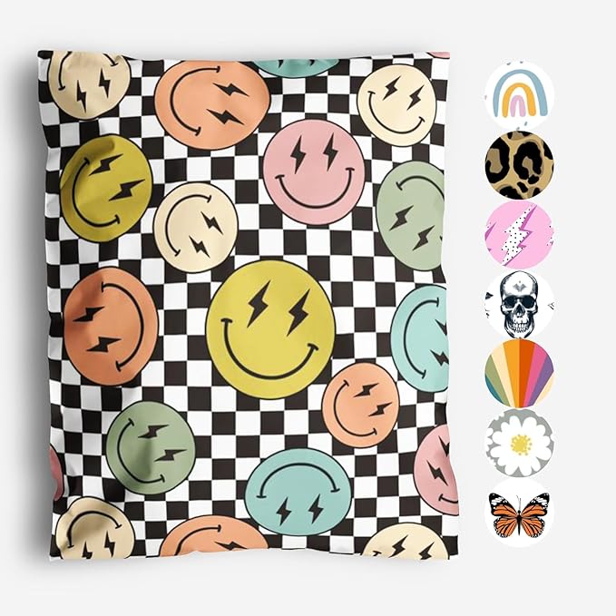 10x13 Poly Mailers – Smiles Checkerboard – Waterproof, Tear-Resistant Shipping Bags with Adhesive Seal – 25 Pack – Package Mint