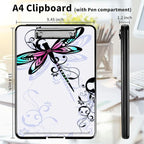 A4 Clipboards,Heavy Duty Waterproof Nursing Plastic Folder Clipboard with Storage Clip Boards,File Folder Storage Box Clipboard Case for Teacher,Doctor,Offices,Dragonfly with Lotus Flower