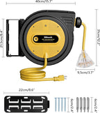 45 FT Retractable Extension Cord Reel, Heavy Duty Power Cord, 12AWG/3C SJTOW, 3 Grounded Outlets Lighted Triple Tap, Ceiling/Wall Mount,15 Amp Circuit Breaker, ETL Listed, Yellow Y45ACR06