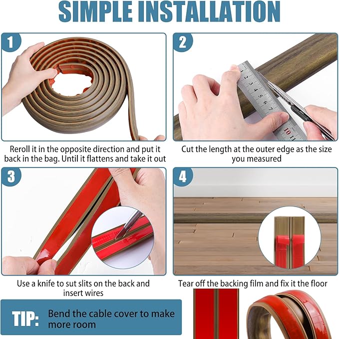 Floor Cord Covers for Wires 3.3FT Cable Hider Wire Cover Self Adhesive Cord Hider Floor for Offices, Homes, Workshops, Warehouses Cable Cavity 0.39" W x 0.27" H