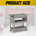 3 Tier Rolling Tool Cart on Wheels, 450 LBS Capacity Tool Cart with Drawers, Heavy Duty Rolling Utility Cart on Wheels, Rolling Tool Work Carts for Garage, Warehouse and Repair Shop,Grey