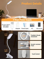 Clip on Lamp,9 Brightness+5 Color Clamp Light,4000mAh Battery Rechargeable Desk Lamp with Clamp,450 Lumen 48 LED Desk Light,Cordless Clip on Reading Lights for Bed/Headboard/Bedside Table