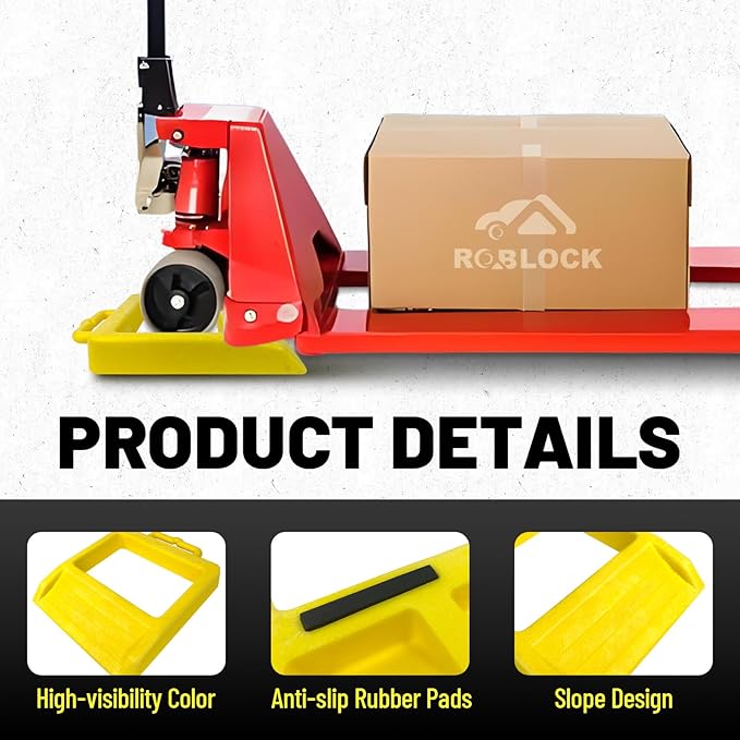 ROBLOCK Pallet Jack Chock Heavy Duty Wheel Chock, Pallet Jack Stopper for Truck 14.2" Length x 11.2" Width x 2" Height (2 Pack,Yellow)