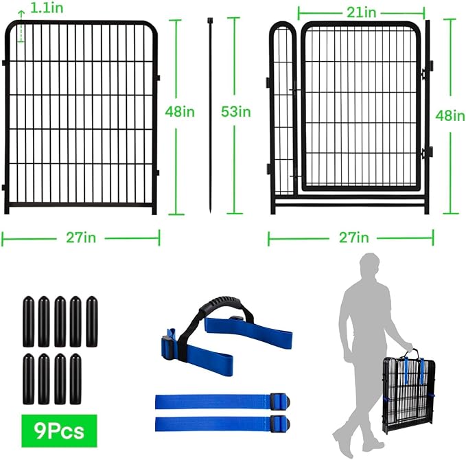 Tall Garden Fences and Borders for Dogs, 48 inch High Garden Fence, 8 Panels Total 17.7 Ft, 21 in Wide Low Threshold Gate. Modular Fencing, Dog Fence Outdoor for Yard. Vegetable Garden Fence