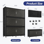 150 Gallon Extra Large Collapsible Storage Bin with Lid, 960QT Stackable Plastic Organizer with 6x Wheels, Foldable Drawer Cabinet for Closet, Living Room Office, Kitchen 3Pack, Black