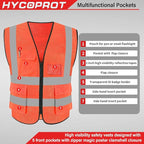 HYCOPROT High Visibility Mesh Safety Reflective Vest with Pockets and Zipper, Meets ANSI/ISEA Standards