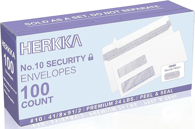 100 Pack #10 Double Window Security Self-Seal Envelopes - Suitable Size for Multiple Business Statements, Quickbooks Invoices, and Return Envelopes, Size 4-1/8 x 9-1/2 - White - 24 LB