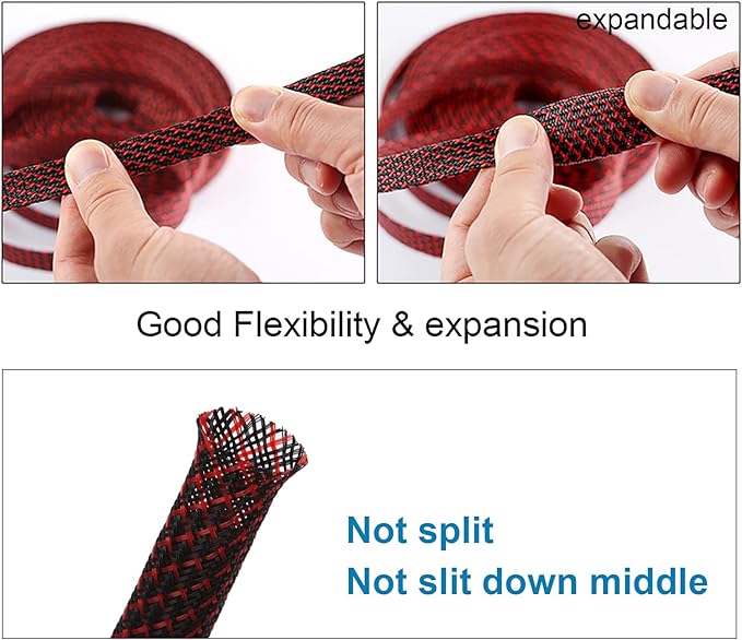 100ft - 1 inch PET Expandable Braided Sleeving – BlackRed – Alex Tech Braided Cable Sleeve