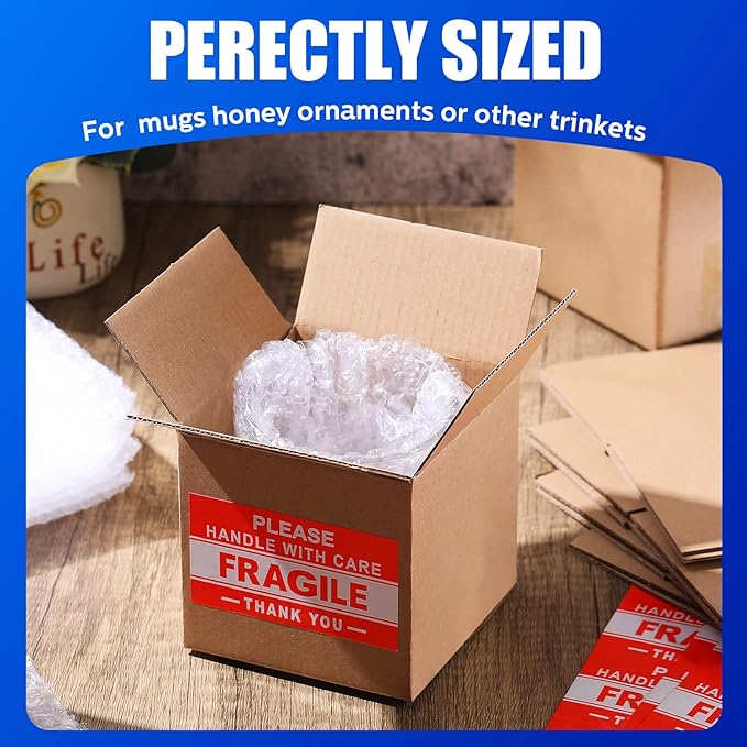 TaoBary 50 Set 4 x 4 x 4 Shipping Boxes for Small Business with Bubble Cushioning Wrap Fragile Packing Label Stickers Candle Small Mail Box Corrugated for Electronics Mug Gift Christmas