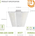 ASD LED Linear High Bay Light Fixture, Commercial Shop Lighting | 3CCT, Dimmable, Power Adjustable, DLC Premium, UL Listed | 320W 51000LM 3500-5000K 200-480V | Warehouse, Garage, Workshop Lamp | White
