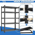 72"H Storage Shelves heavy duty 2535LBS Garage Shelving adjustable metal shel 5 tier shelving Unit metal storage rack for Basement, Warehouse, Pantry, Closet, Kitchen 72" H x 39.4" W x 13.8" D, Black