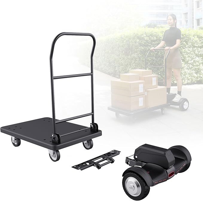Electric Platform Trucks,Foldable Push Cart Dolly 661 LBS Capacity, 1000W Powered Heavy Duty Flatbed Cart with 360° Swivel Wheels for Warehouse Material Handling