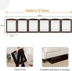 LZRS 6-Panel Extra Wide Wooden Freestanding Dog Gate: Foldable Solid Wood and Steel Wire Chew Resistant Safety Barrier for Doorways, Stairs, and Open Long Spaces Indoor Use, Walnut