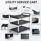 Utility Cart with Wheels, 3 Tier Rolling Cart with Tangle-Free Wheels(2 with Brakes), Heavy Duty 450 Lbs Capacity,Commercial Serving Cart for Home, Office, Restaurant, Warehouse.40×19.7"×38"