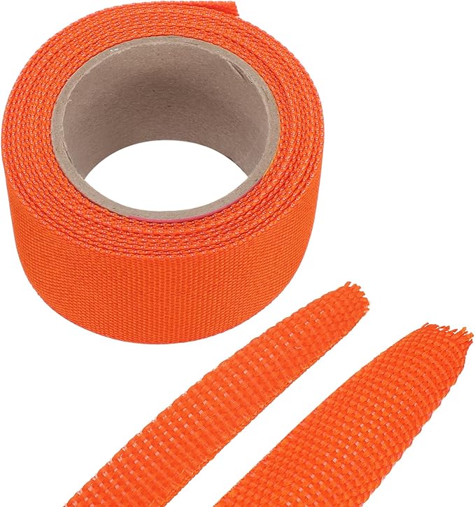MECCANIXITY Braided Cable Sleeves Heat Shrinkable Fabric Sleeving, 1 1/4" 10ft Orange 2:1 Ratio Heat Shrinkable Cord Protector for Harness Cable, Network Cable Protection, Cable Management