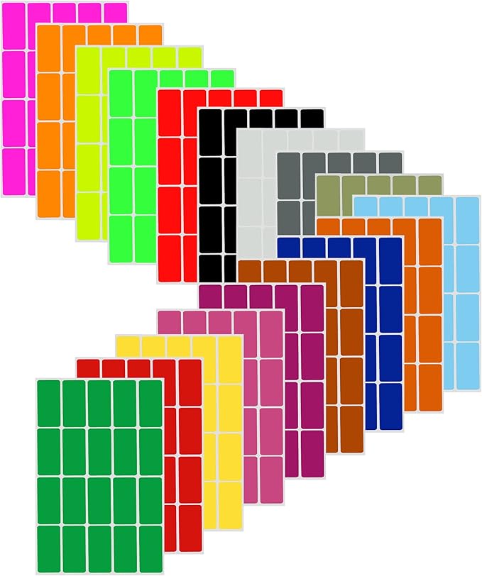 Royal Green Rectangular Color Coding Stickers 1.57inch x 0.75 inch Rectangle Label in 18 Assorted Colored Tags Labels for Kids(40mm x 19) 360 Pack