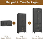 Kitchen Pantry Cabinet, 90" Tall Cabinet with Three Drawers, Metal Food Pantry Cabinet and Shelves, Freestanding Cupboards for Dining, Living Room, Black,16" D x 32" W x 90" H, Assembly Required