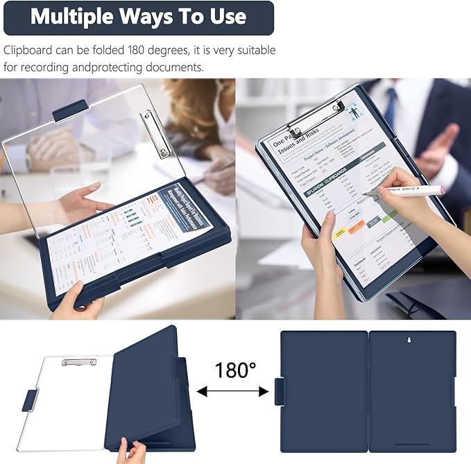 Clipboard with Storage,Heavy Duty Clip Boards 8.5x11 with 2 Storage Case,Clear Visible Top Panel Storage Clipboards,Side Opening Clip Boards,Nursing Clipboard Folder Case for Office Supplies-Grey Blue