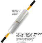 Modern Innovations 15 Inch Clear Stretch Wrap Roll with Handles (1 Roll-1000 Feet) Heavy Duty Shrink Wrap for Moving, Packing Supplies for Wrapping Furniture, Industrial Plastic Pallet Cling