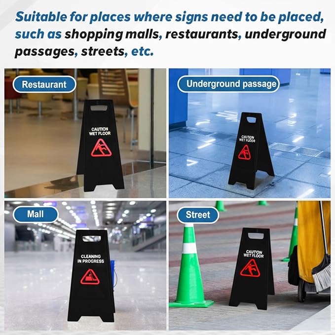 2 Pack 24 Inch Blank Floor Sign Black A-frame Foldable Caution Sign Stick/Write-On Double Sided Safety Warning for Pool Restaurant Restroom Office