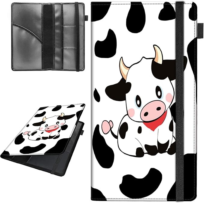 Car Registration and Insurance Holder,Leather Vehicle Glove Box Organizer Wallet for Document,Perfect for any Car,Truck,Motorcycle,Driver License,Trailer or Boat,Men & Women,Black White Milk Cow