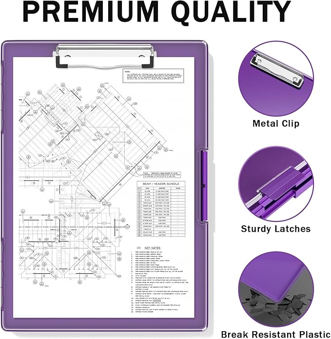 Rimilak Plastic Clipboard with Storage, Side Opening with 2 Compartment, Size 13.3 x 9.4 x 1.5 Heavy Duty High Capacity Nursing Box for Work School & Office Supplies, Dark Purple