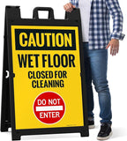 Caution Wet Floor Closed for Cleaning Do Not Enter Sidewalk Sign Kit, 24x36 Inches, with A Frame Stand, Made in USA