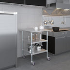 AmGood Stainless Steel Work Table with 2 Shelves and Casters | Metal Utility Table On Wheels (Stainless Steel Work Table with 2 Shelves + Casters, 30" Long x 30" Deep)