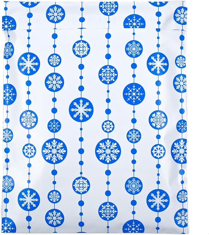 Inspired Mailers - Holiday Poly Mailers 10x13-100 Pack - Snowflake Baubles (Blue) - Mailing Envelopes - Christmas Mailers - Holiday Envelopes