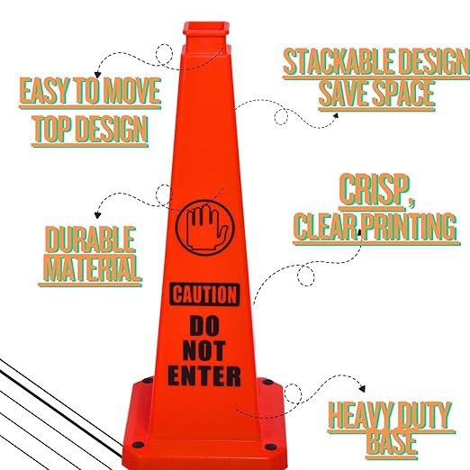 BESEA Caution Cone 6 Pack, 28" Caution Cone with Weighted Base, Red 4-Sided “Cantion Do NOT ENTER ” Warning Cone for Creation Area Driveways, Business Parking Lots, Garages, Indoor/Outdoor