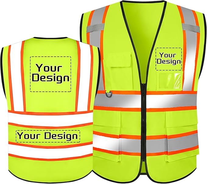 Custom Safety Vest with Logo Pockets High Visibility Reflective Vests Construction Security Workwear