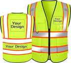 Custom Safety Vest with Logo Pockets High Visibility Reflective Vests Construction Security Workwear