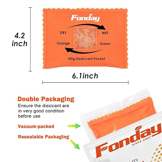 100g x 10 Packs Fonday Rechargeable Silica Gel Desiccant Packets Fast Reactivate Desiccant Bags Moisture Absorbers for Storage Bins, Suitcase, Safe, 3D Filaments, Electronics