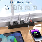 Wall Mount Power Strip,Flat Plug Power Strip with Switch,10ft Extension Cord,6 Outlets, Flexible Installation for Home, Office,and School,ETL Listed,Black (10ft,6 outlets)